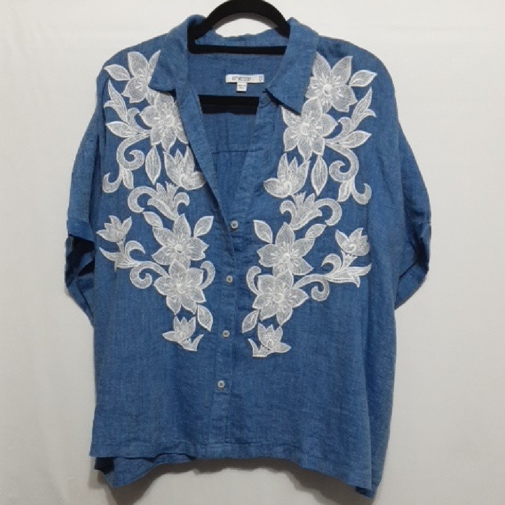 Chico's Blue Textured Fabric Costal Boho Blouse
